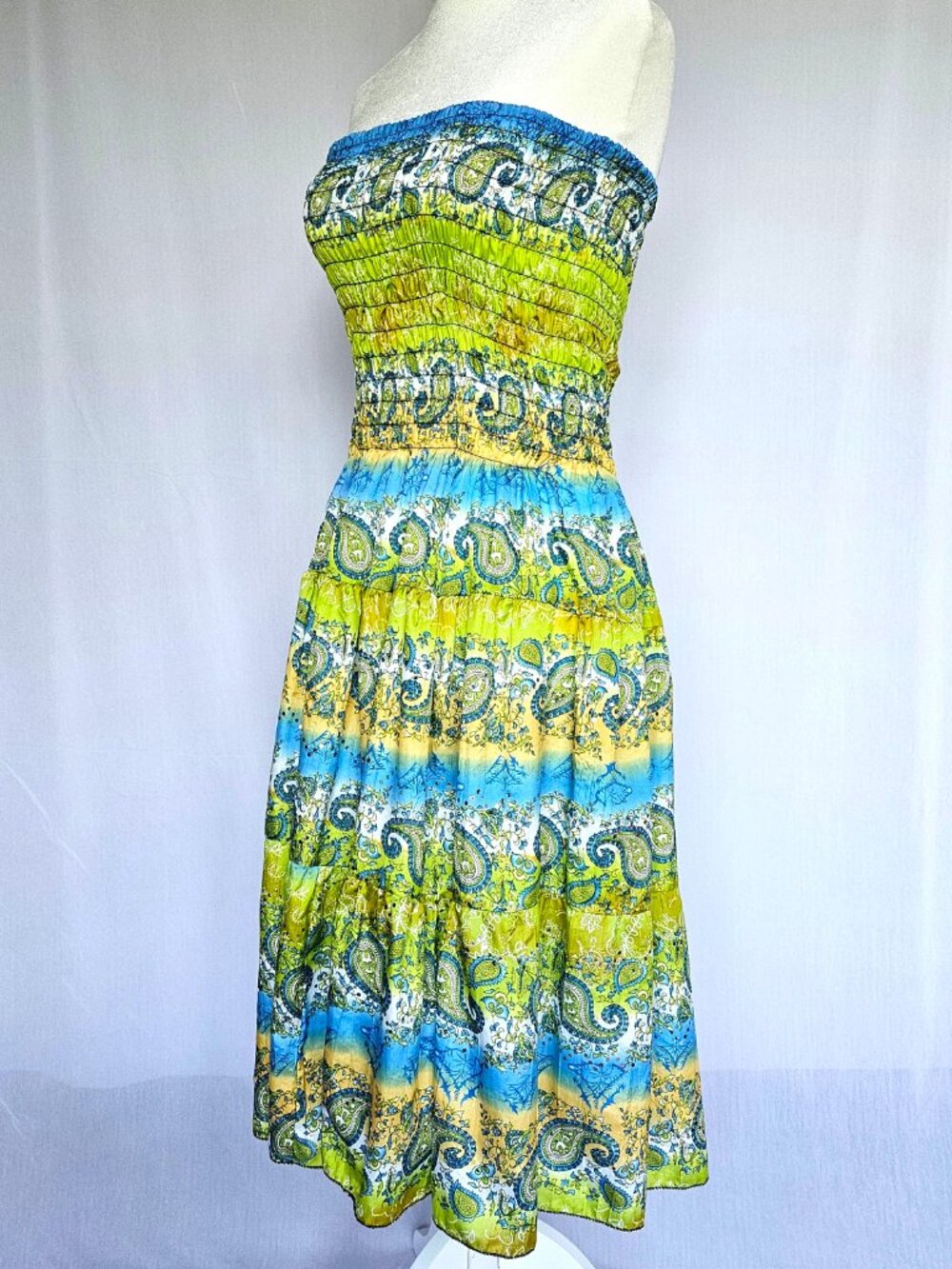 Strapless Sundress | Paisley Print Sequin | Tropical Boho | Size M